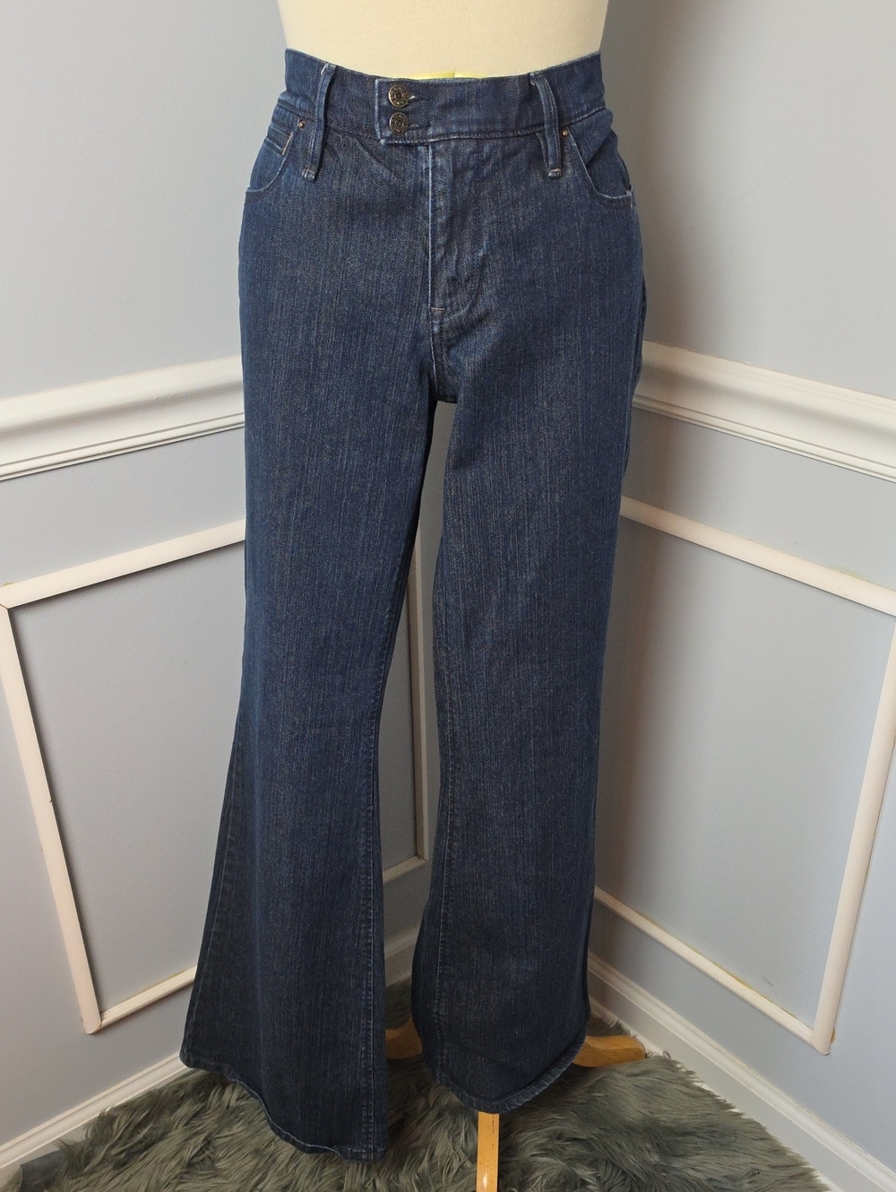 OLD NAVY The Sweetheart Wide Leg Trouser Dark Wash Stack Button Stretch Jeans 12